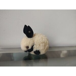 Vintage Steiff pom pom rabbit black white 3"